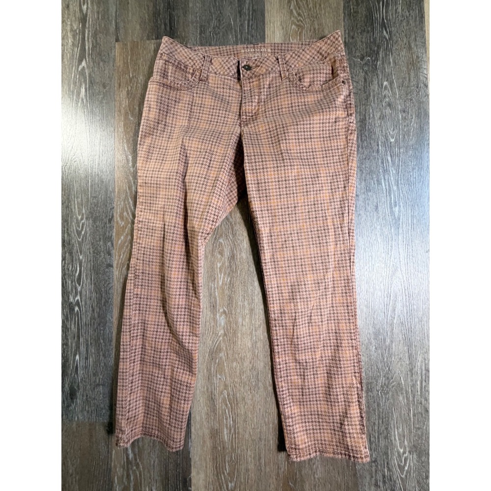 Sonoma Pants Women Size 8 Brown Houndstooth Straight Leg Cotton Blend Stretch